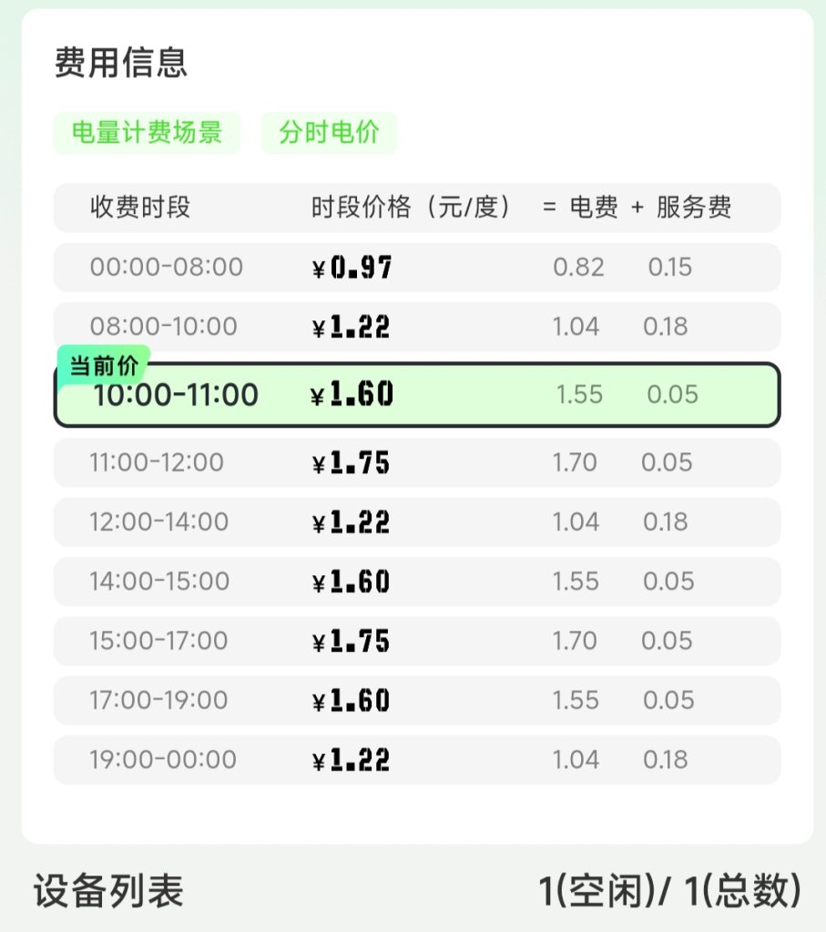 4G共享充电桩电费价格